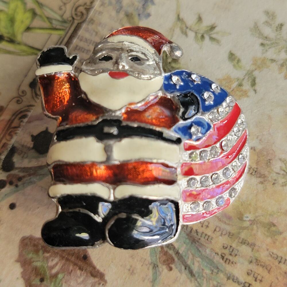 Brooch Women Vintage Pin Santa Enamel Rhinestone Holiday Christmas Brooch